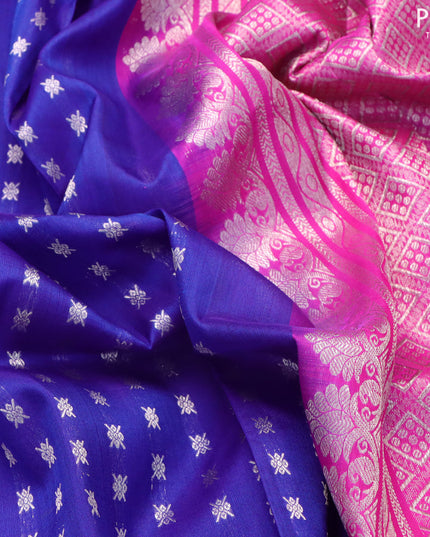 Venkatagiri silk saree blue and pink with allover silver zari woven buttas and silver zari woven border