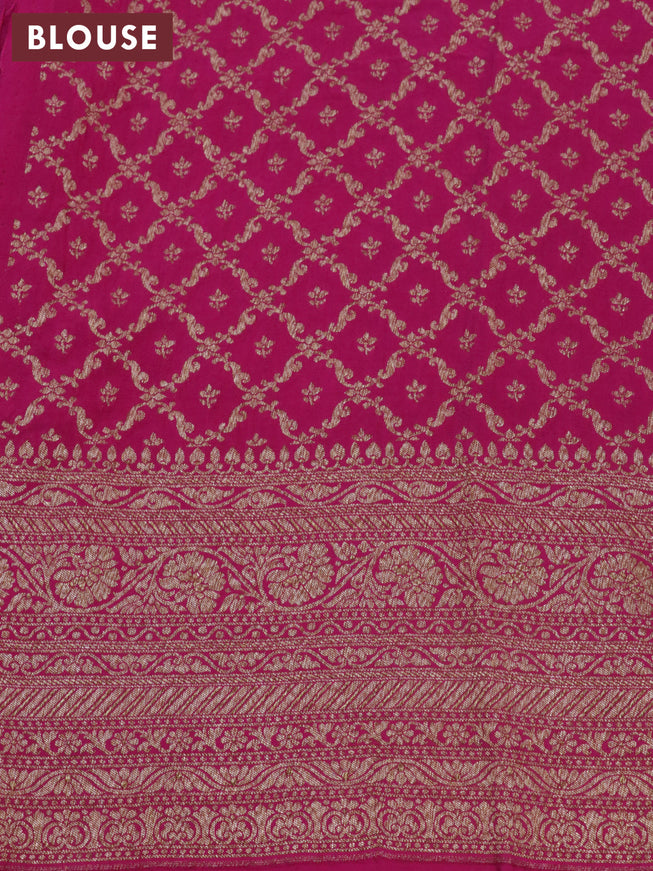 Pure banarasi crepe silk saree blue and orange pink with allover thread & zari woven buttas and woven border