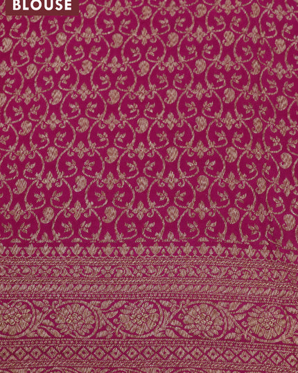 Pure banarasi crepe silk saree green and orange pink with allover thread & zari woven buttas and woven border