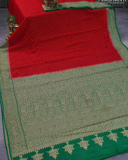 Pure banarasi crepe silk saree red and green with allover thread & zari woven buttas and woven border
