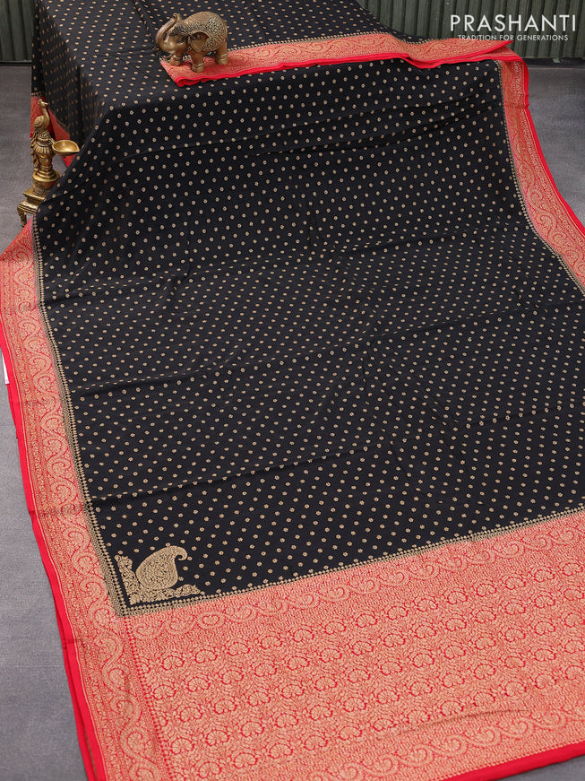 Pure banarasi crepe silk saree black and red with allover thread & zari woven buttas and woven border