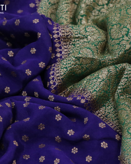 Pure banarasi crepe silk saree blue and green with allover thread & zari woven floral butta weaves and woven border