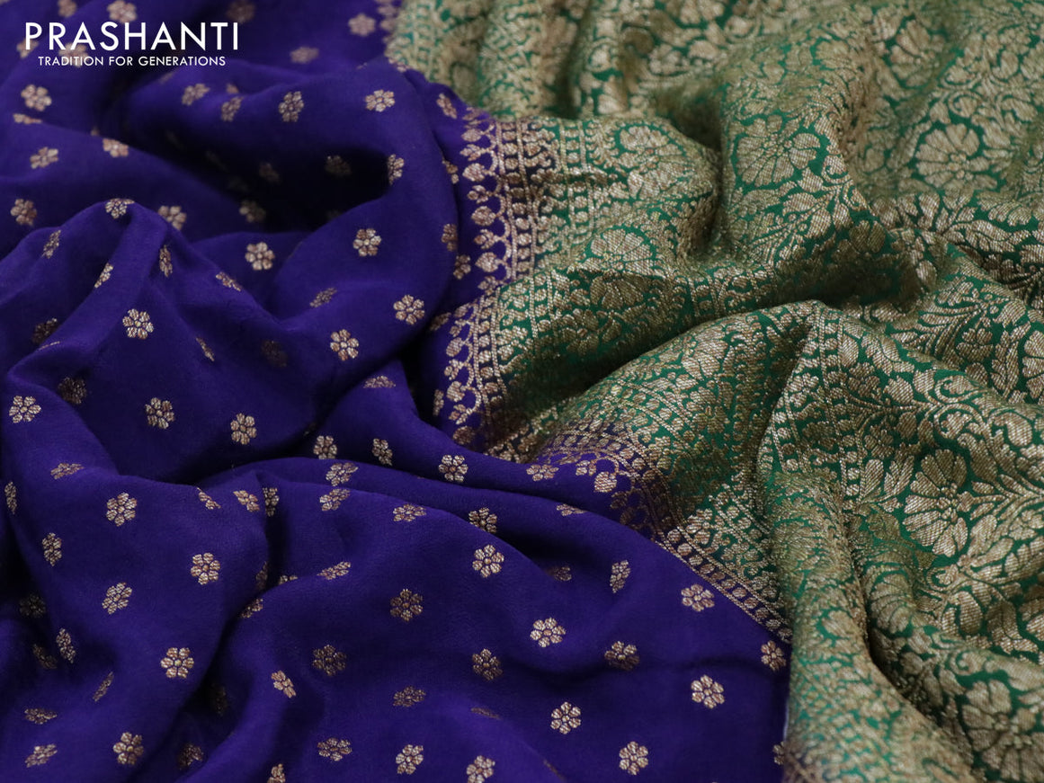 Pure banarasi crepe silk saree blue and green with allover thread & zari woven floral butta weaves and woven border