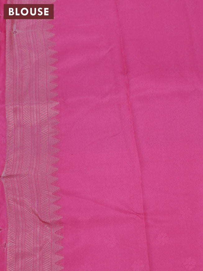 Banarasi softy silk saree light blue and pink with allover silver zari weaves and silver zari woven border
