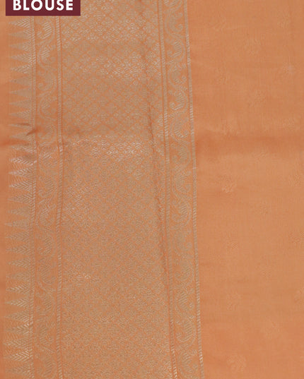 Banarasi softy silk saree light blue and peach orange with allover zari weaves and zari woven border