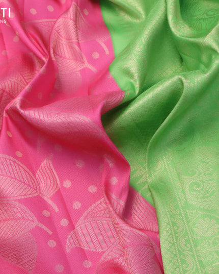 Banarasi softy silk saree pink and light green with allover zari weaves and zari woven border