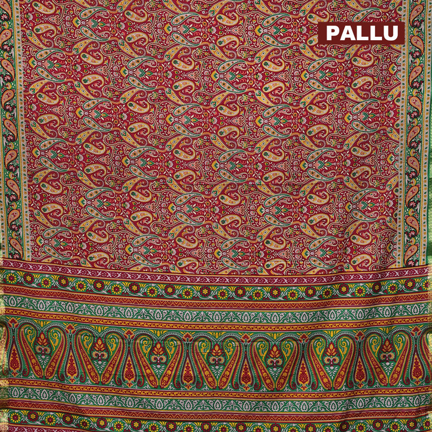 Semi crepe saree maroon and green with allover paisley prints and zari woven border