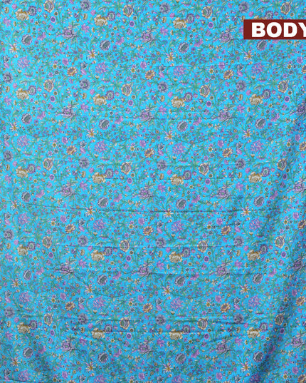 Semi crepe saree light blue with allover floral prints and zari woven border