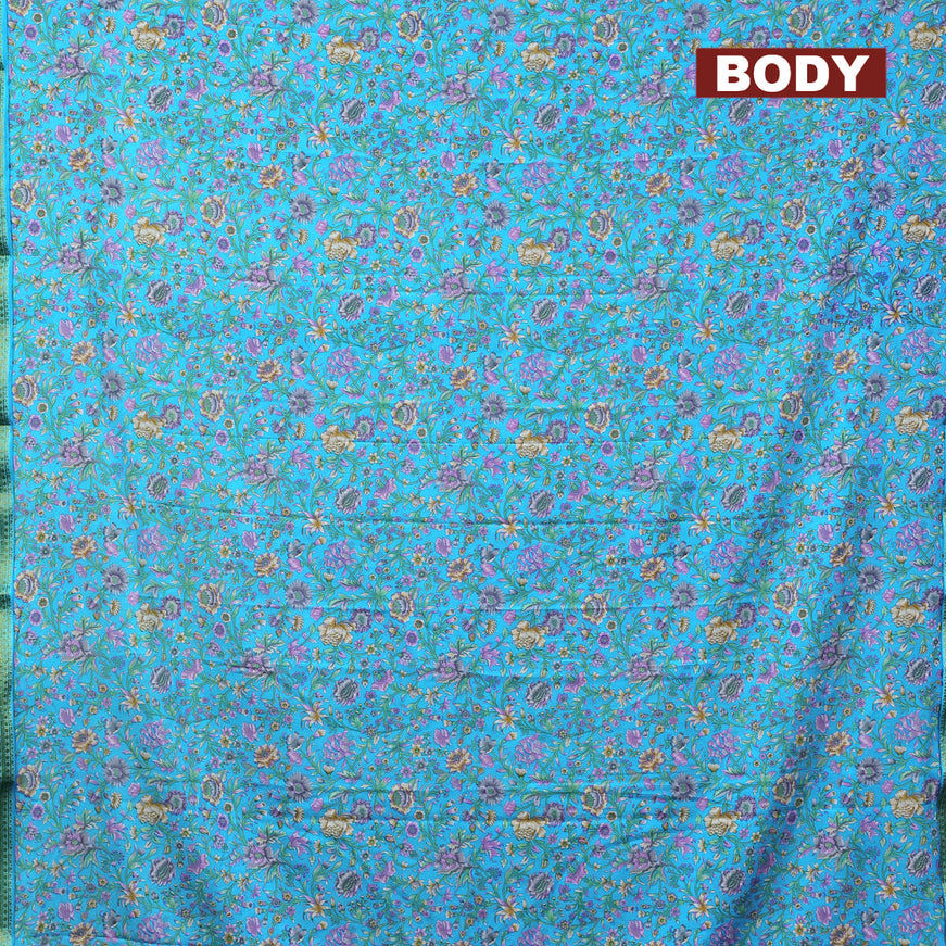 Semi crepe saree light blue with allover floral prints and zari woven border