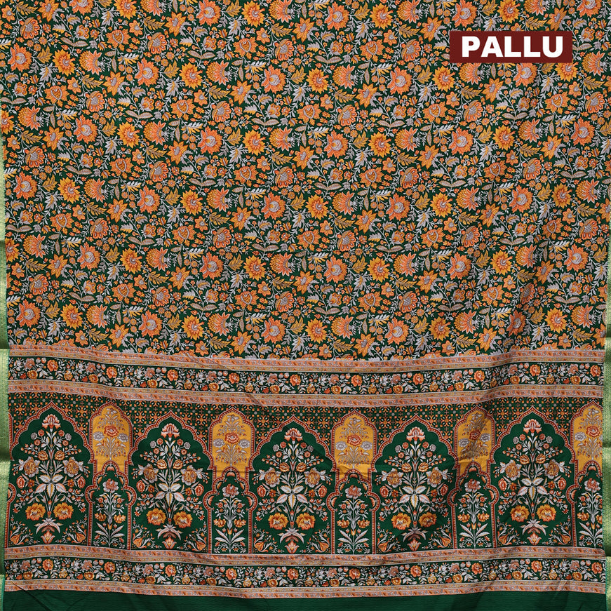 Semi crepe saree green with allover floral prints and zari woven border