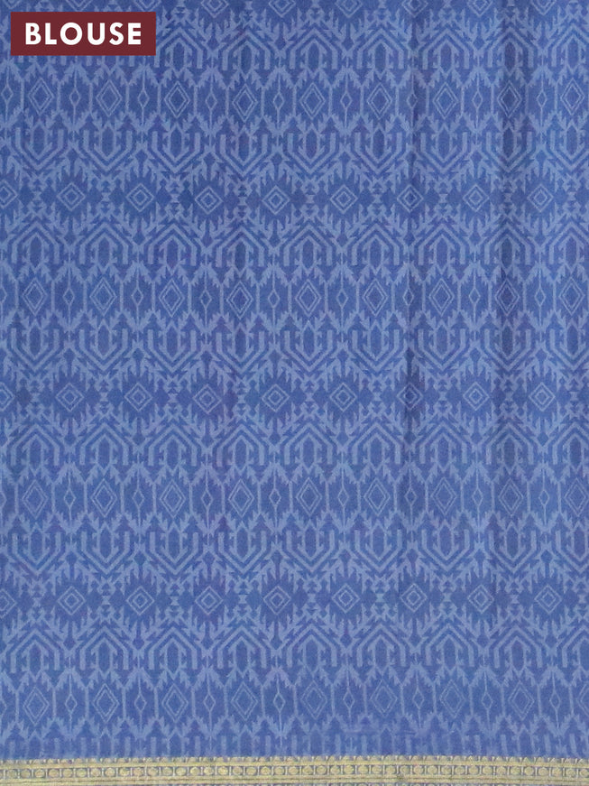 Semi crepe saree cs blue and grey with allover prints and zari woven border