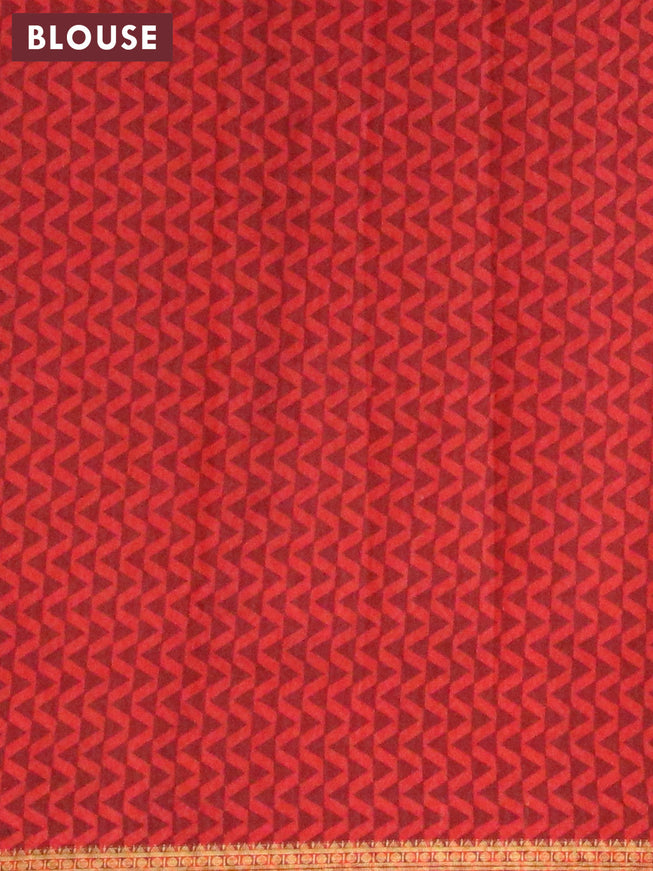 Semi crepe saree grey and red with allover prints and zari woven border