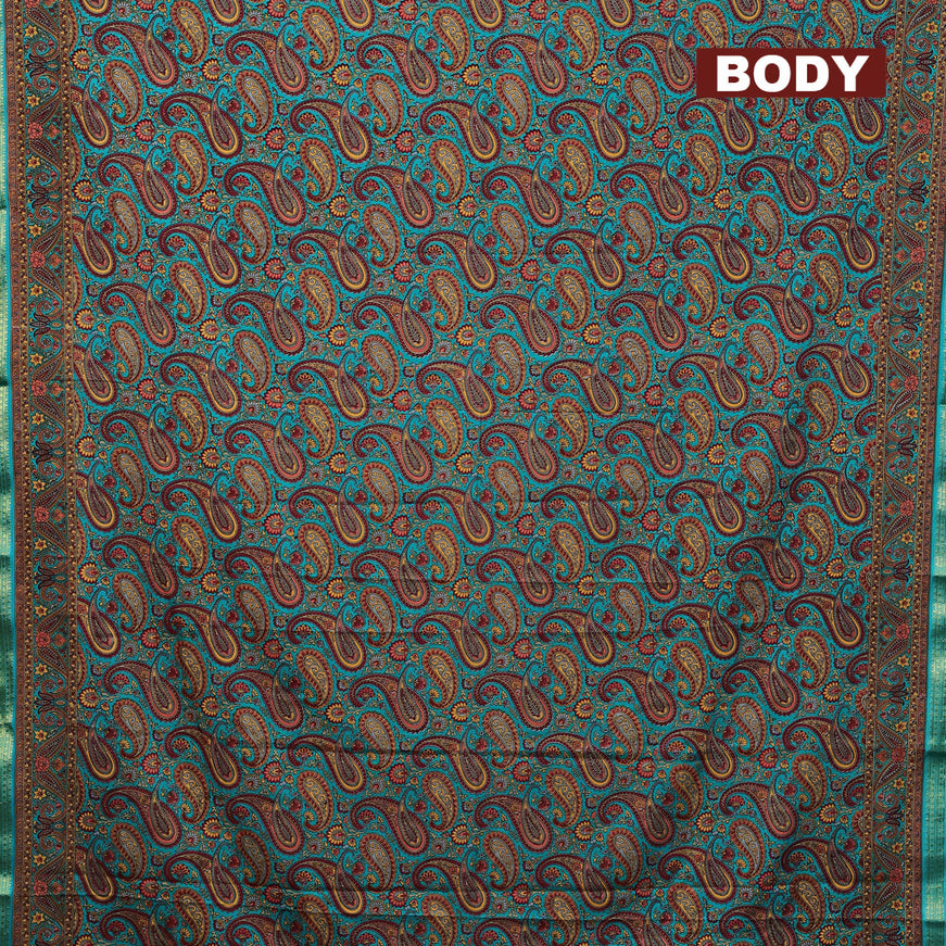 Semi crepe saree teal green with paisley prints and zari woven border