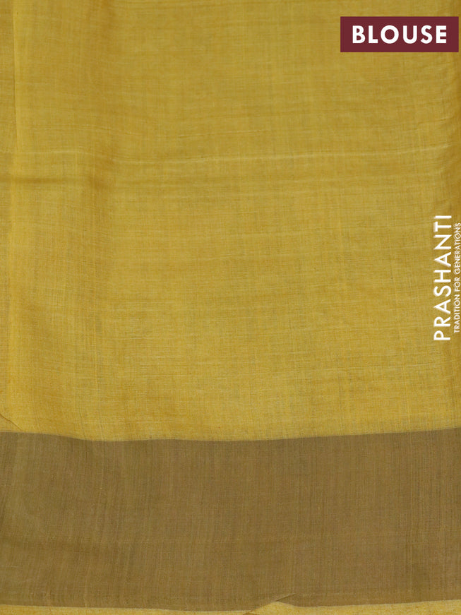 Pure tussar silk saree cs blue and mustard yellow with allover prints & mirror cut work pallu and zari woven border