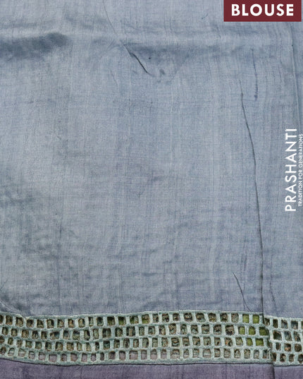 Pure tussar silk saree blue shade with plain body and kalamkari printed cut work pallu