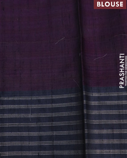 Pure dupion silk saree pink and navy blue with plain body and temple design zari checked border