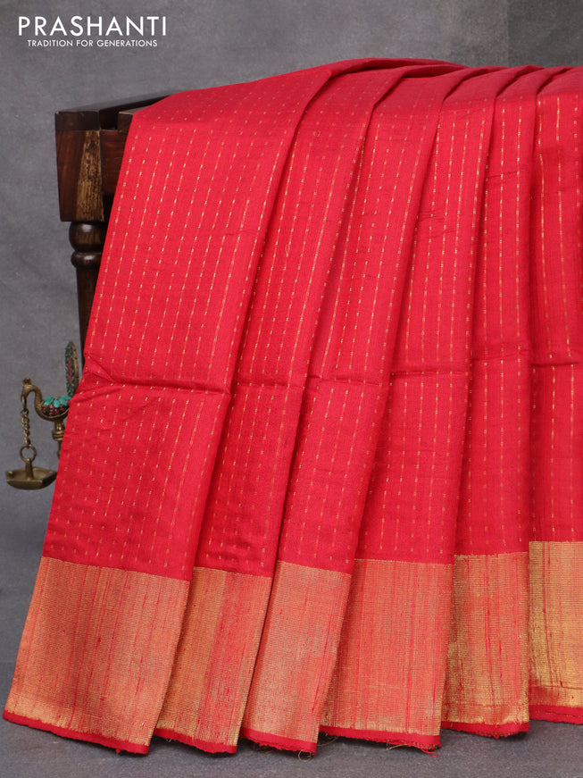 Pure dupion silk saree red with allover zari weaves and zari woven border