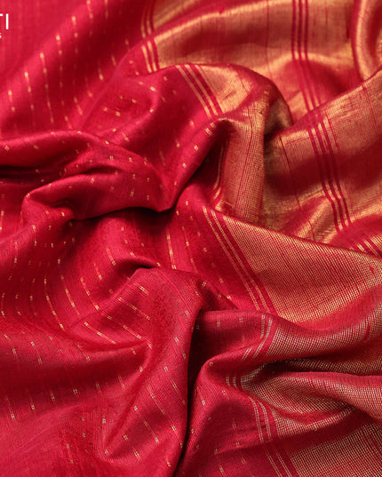 Pure dupion silk saree red with allover zari weaves and zari woven border