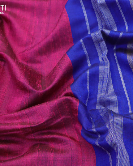 Pure dupion silk saree pink and blue with plain body and zari woven border