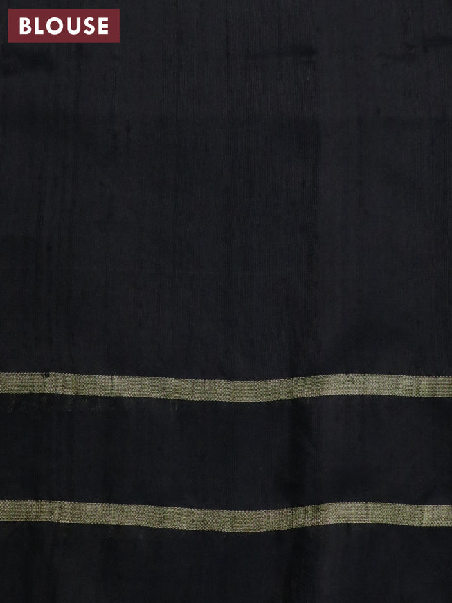 Pure dupion silk saree green and black with allover zari weaves and temple design rettapet zari woven border