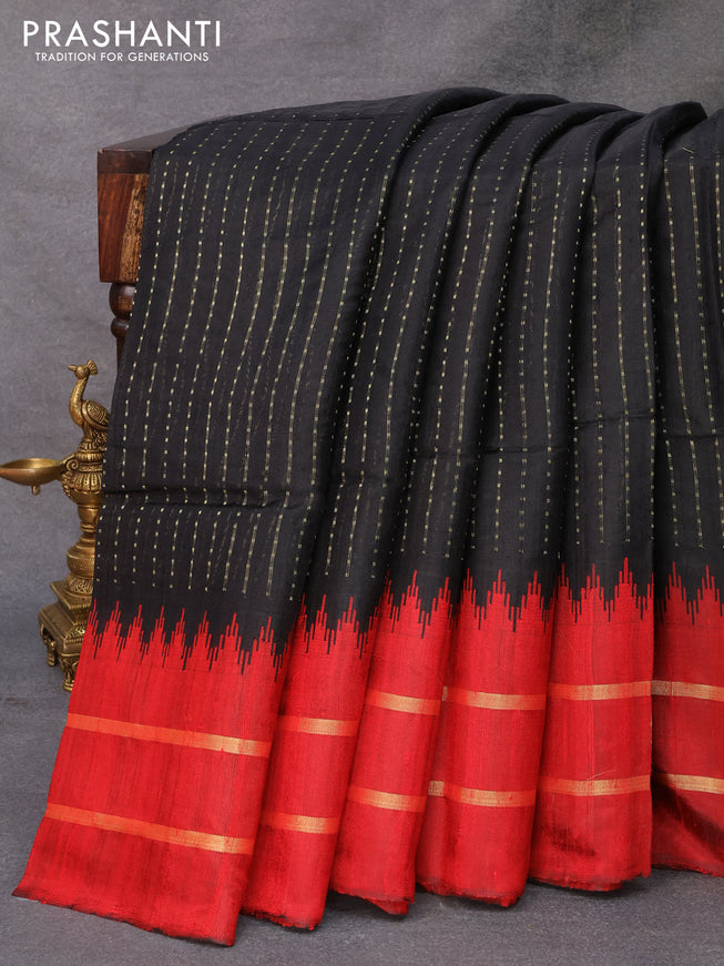 Pure dupion silk saree black and maroon with allover zari weaves and temple design rettapet zari woven border