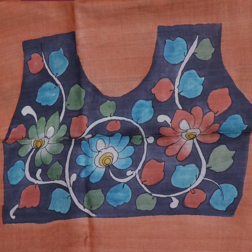 Pure tussar silk saree black and pink with allover hand painted kalamkari prints and zari woven border