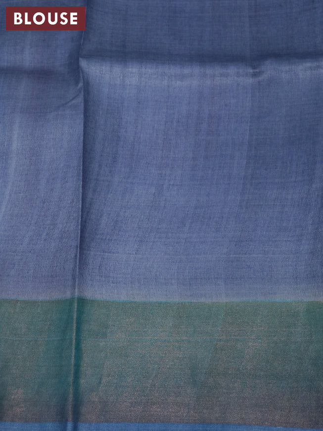 Pure tussar silk saree multi colour and greyish blue with floral hand painted prints and zari woven border