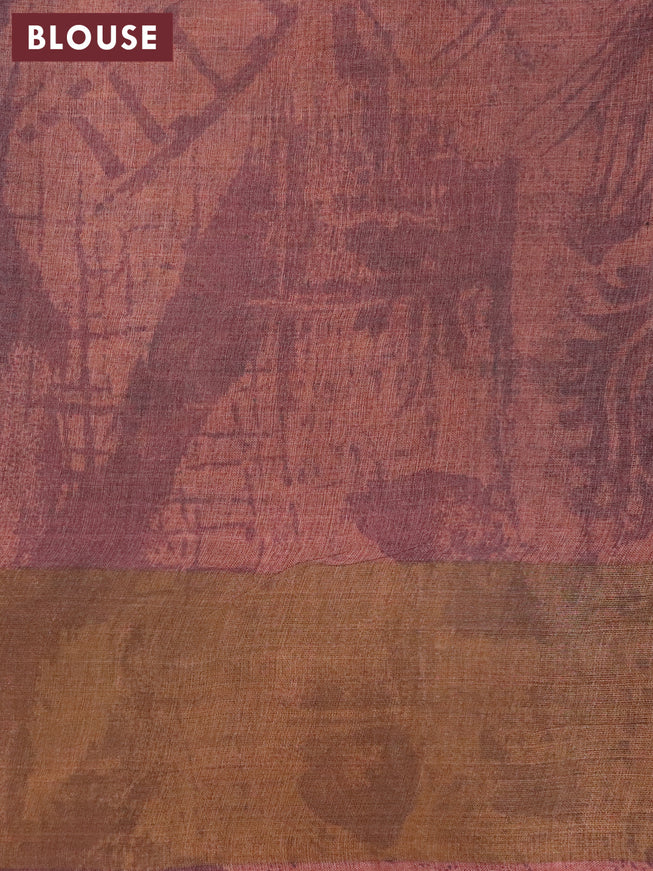 Pure tussar silk saree brown with allover paisley prints and zari woven border