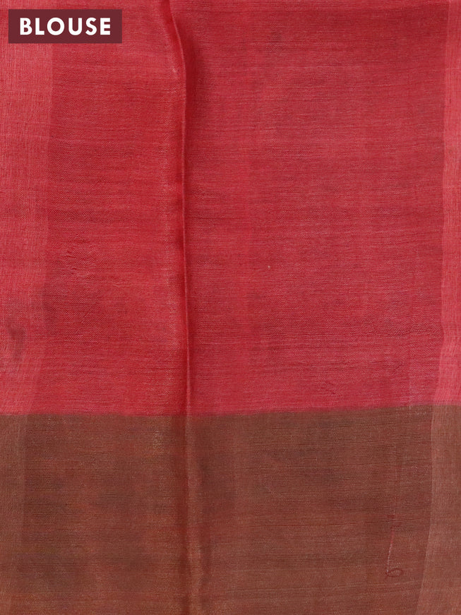 Pure tussar silk saree cream and rustic orange with allover prints and zari woven border