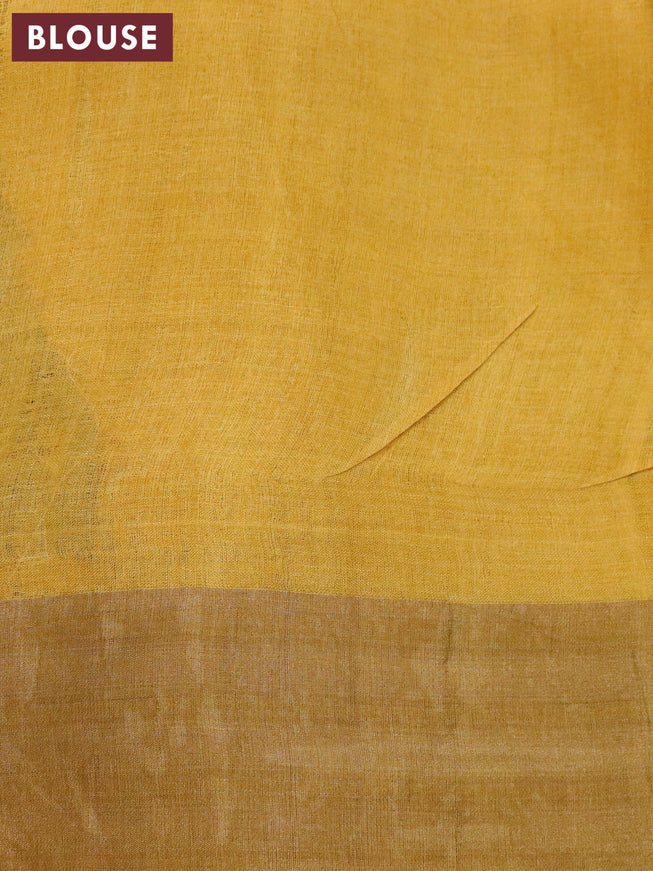 Pure tussar silk saree grey and mustard yellow with allover floral prints and zari woven border