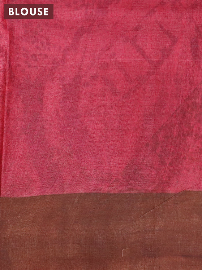 Pure tussar silk saree black beige and red with allover prints and zari woven border