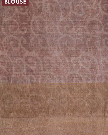 Pure tussar silk saree brown with allover prints and zari woven border