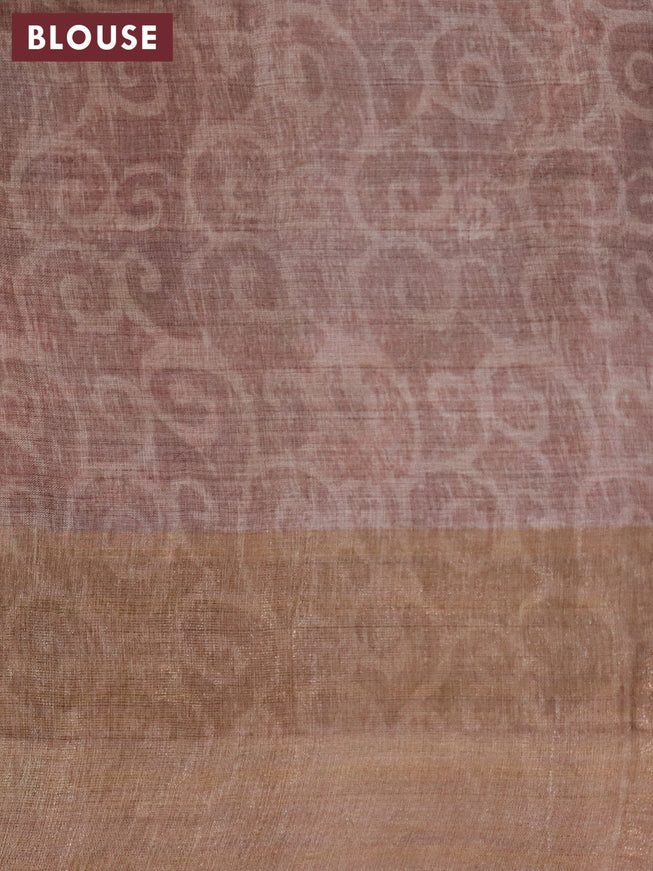 Pure tussar silk saree brown with allover prints and zari woven border