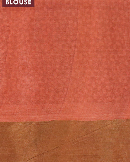 Pure tussar silk saree maroon and orange with allover prints and zari woven border