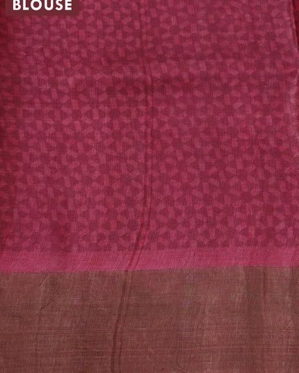 Pure tussar silk saree grey and maroon with allover prints and zari woven border