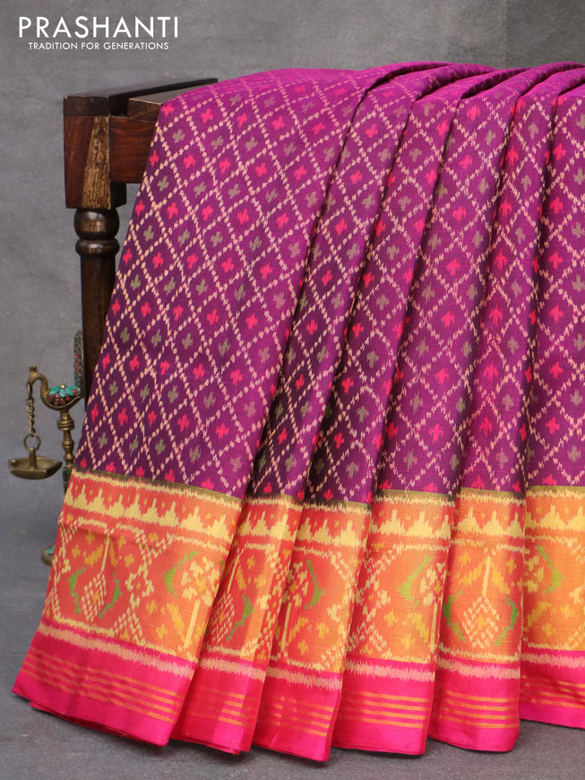 Rajkot patola silk saree purple and dual shade of pink with allover ikat weaves and ikat woven zari border