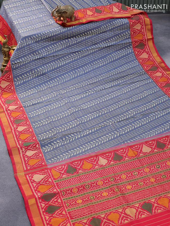 Rajkot patola silk saree grey and red with allover ikat weaves and zari woven border