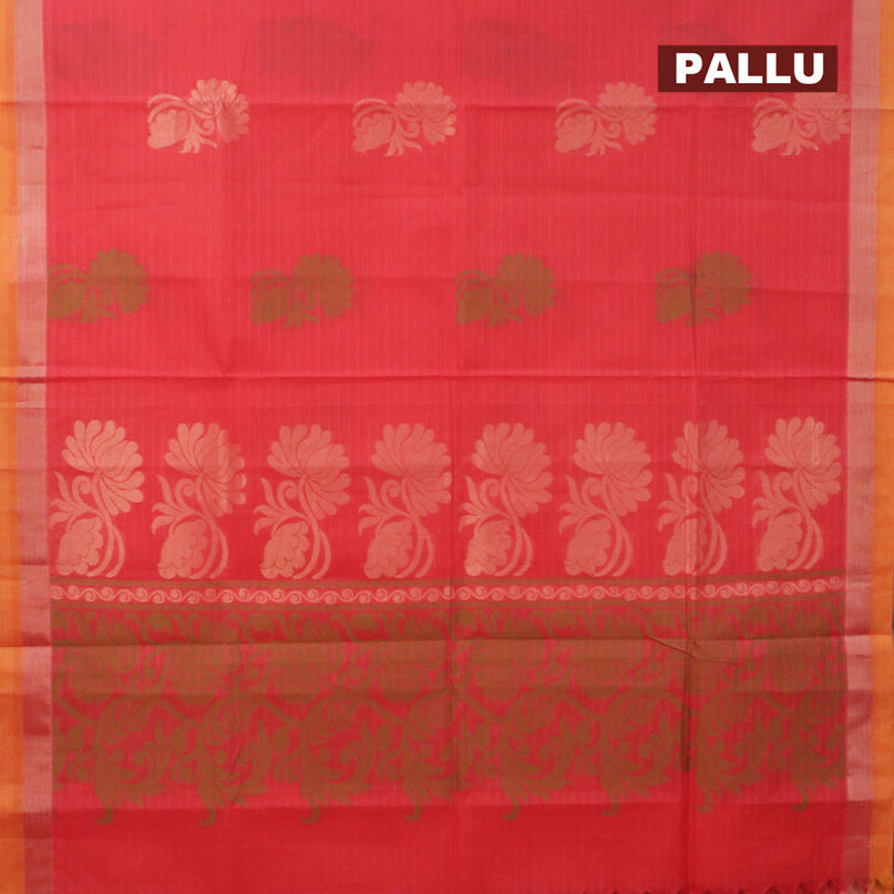 Nithyam cotton saree red and mustard shade with thread & zari woven buttas and zari woven simple border