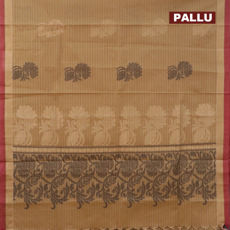 Nithyam cotton saree sandal and maroon with thread & zari woven buttas and zari woven simple border