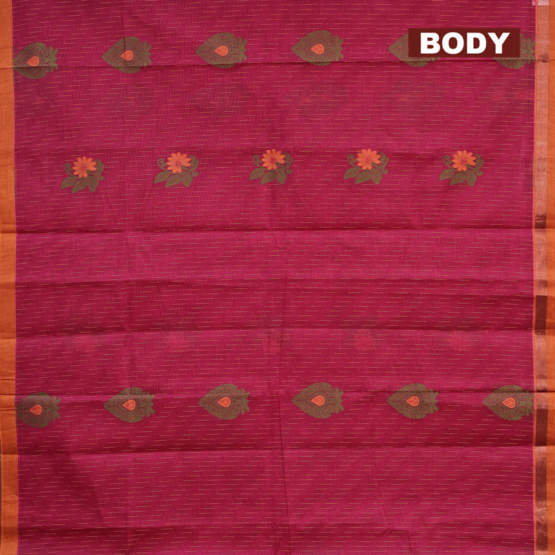 Nithyam cotton saree dark magenta and honey shade with allover thread weaves and zari woven simple border