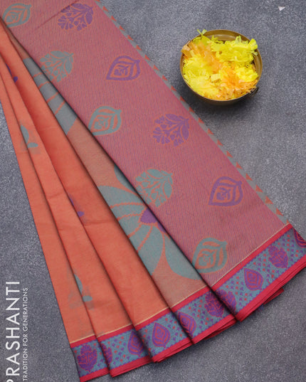 Nithyam cotton saree dual shade of rust and maroon with thread woven floral buttas and thread woven border