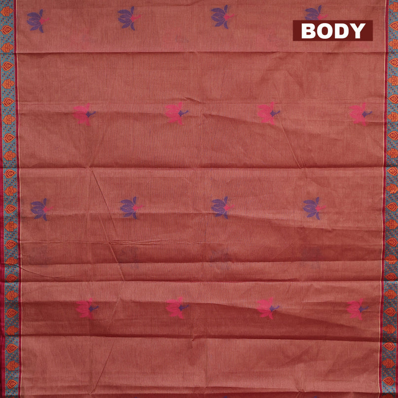 Nithyam cotton saree dual shade of beigish maroon and maroon with thread woven floral buttas and thread woven border