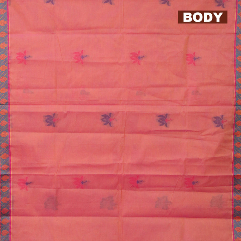 Nithyam cotton saree dual shade of yellowish pink and pink with thread woven floral buttas and thread woven border