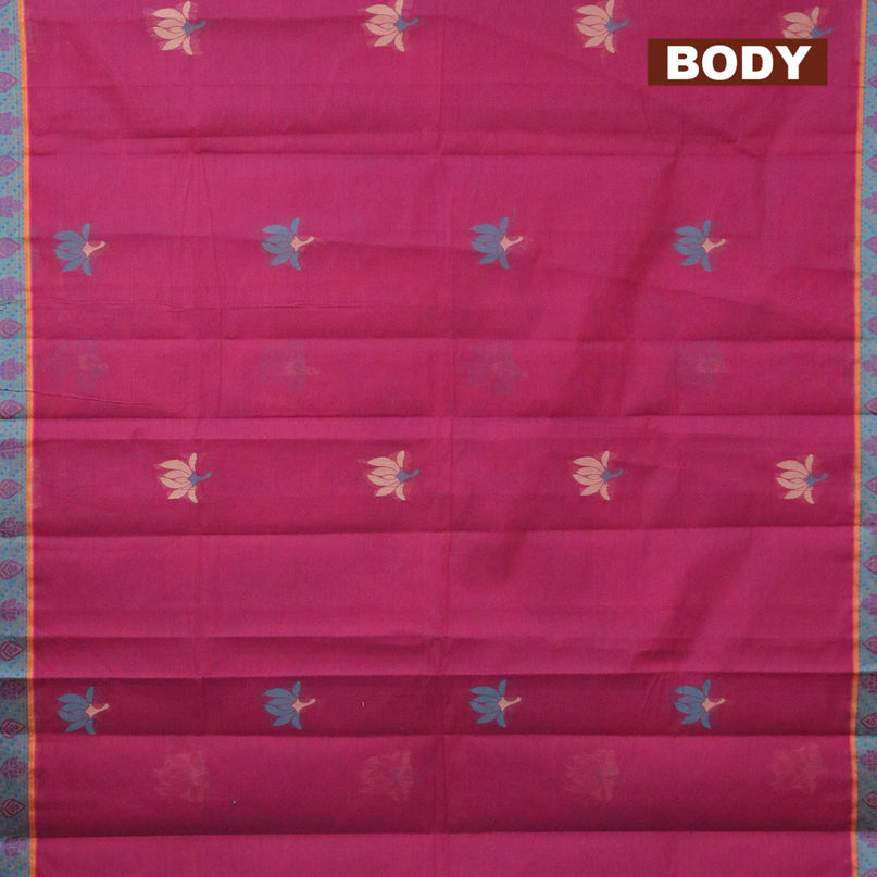 Nithyam cotton saree dark magenta and mustard yellow with thread woven floral buttas and thread woven border