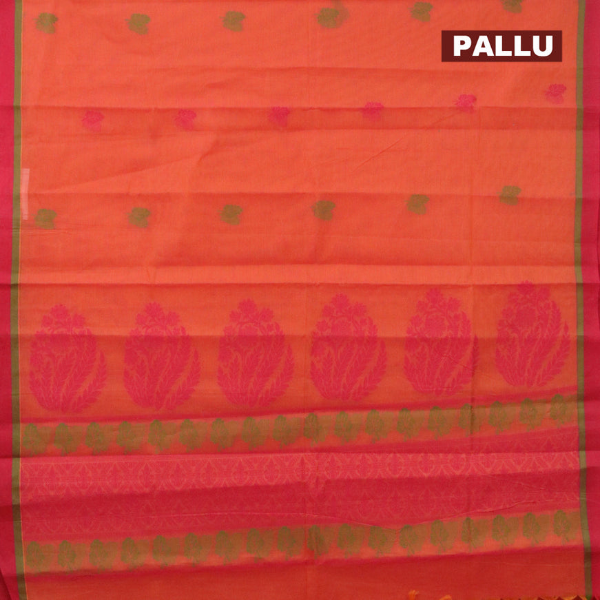 Nithyam cotton saree dual shade of pinkish orange and pink with thread woven buttas and simple border