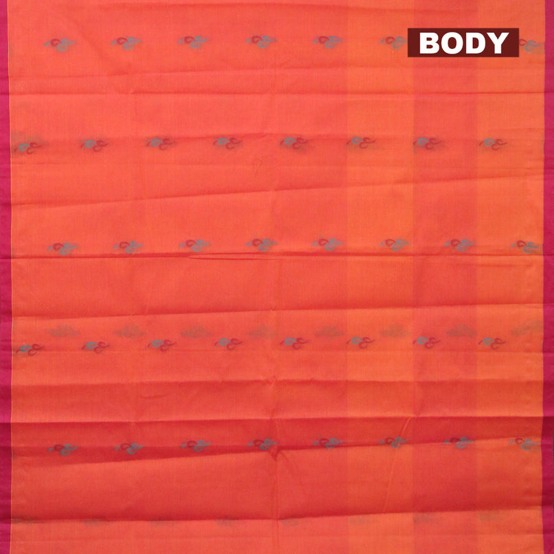 Nithyam cotton saree dual shade of pinkish orange and pink with thread woven buttas and simple border