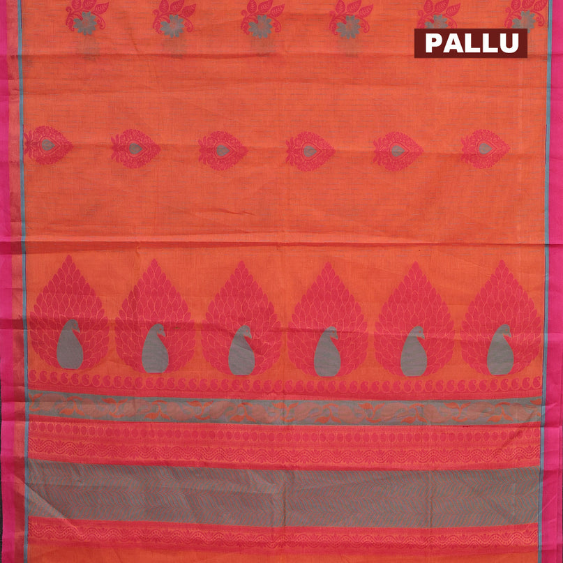 Nithyam cotton saree dual shade of orange and pink with allover thread weaves and zari woven simple border