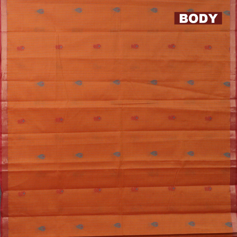Nithyam cotton saree orange and maroon with allover thread weaves and zari woven border