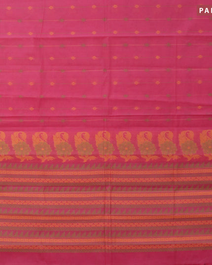 Nithyam cotton saree pink and rustic orange with allover thread weaves and zari woven simple border