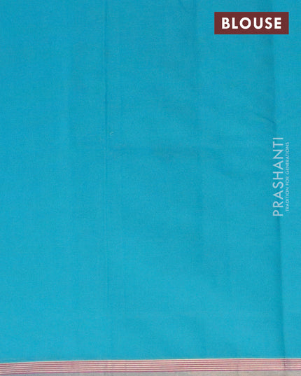 Nithyam cotton saree teal blue and blue with allover thread weaves & buttas and zari woven simple border